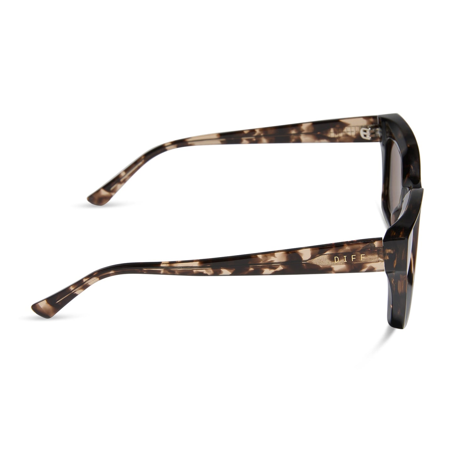 diff eyewear featuring the greer square sunglasses with a espresso tortoise frame and brown gradient polarized lenses side view