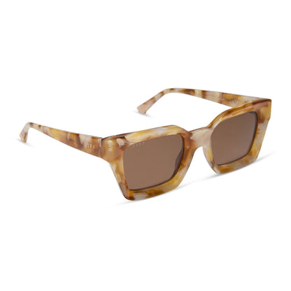 diff eyewear featuring the greer square sunglasses with a gilded tortoise frame and brown polarized lenses angled view