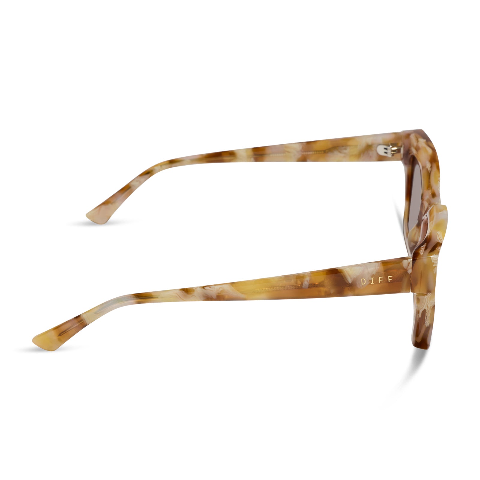 diff eyewear featuring the greer square sunglasses with a gilded tortoise frame and brown polarized lenses side view