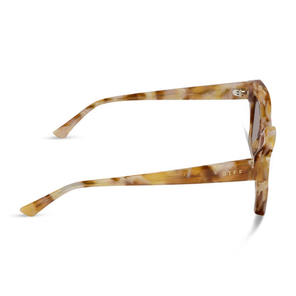 diff eyewear featuring the greer square sunglasses with a gilded tortoise frame and brown polarized lenses side view