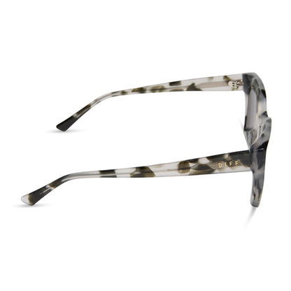 diff eyewear featuring the greer square sunglasses with a kombu frame and grey lenses side view