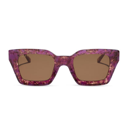 diff eyewear greer square sunglasses in a lavender haze tortoise acetate frame and brown lenses front view