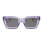 diff eyewear greer square sunglasses with a lilac crystal purple acetate frame and grey polarized lenses front view