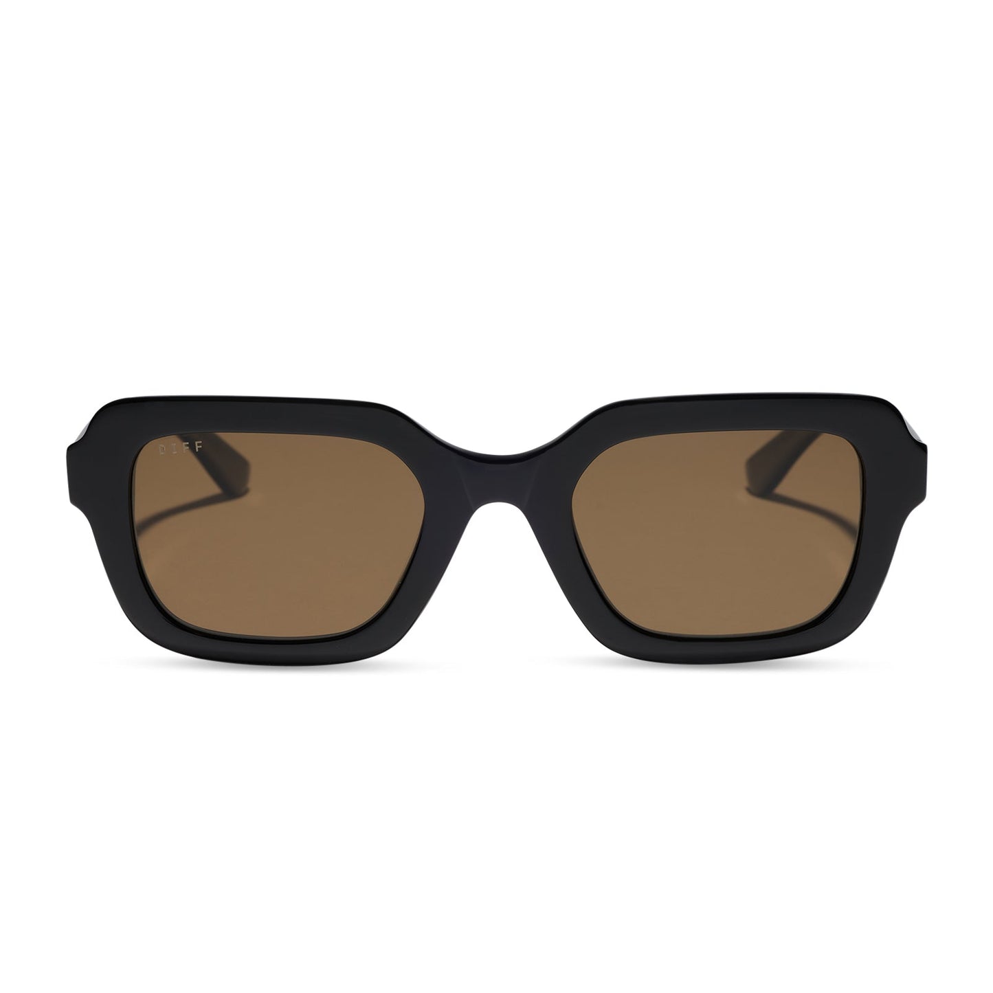 diff eyewear gwynn square sunglasses with a black acetate frame and brown polarized lenses front view
