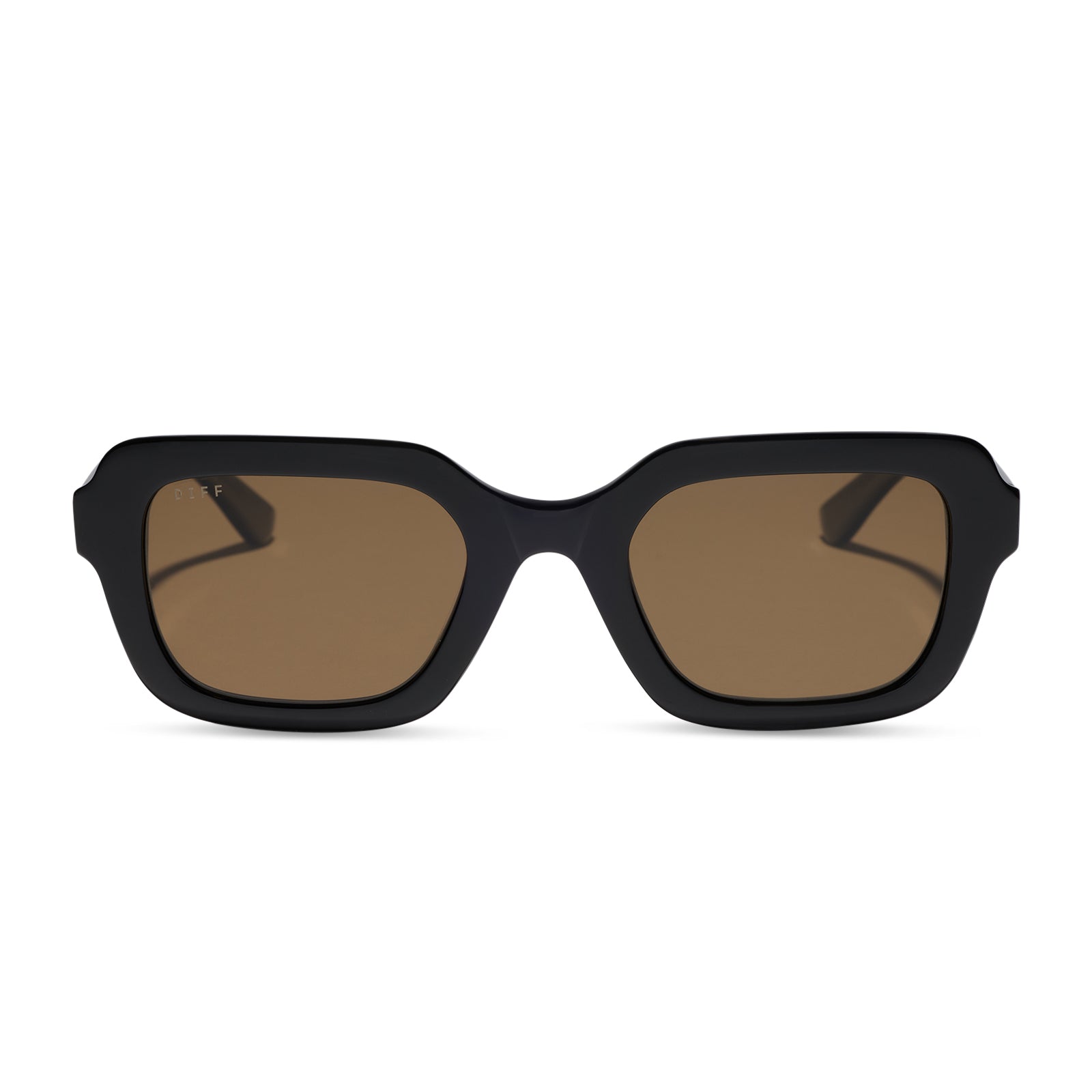 diff eyewear gwynn square sunglasses with a black acetate frame and brown polarized lenses front view