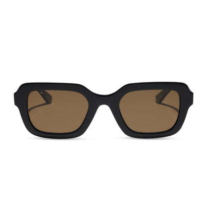 diff eyewear gwynn square sunglasses with a black acetate frame and brown polarized lenses front view
