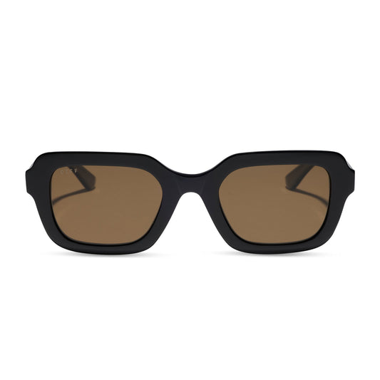 diff eyewear gwynn square sunglasses with a black acetate frame and brown polarized lenses front view