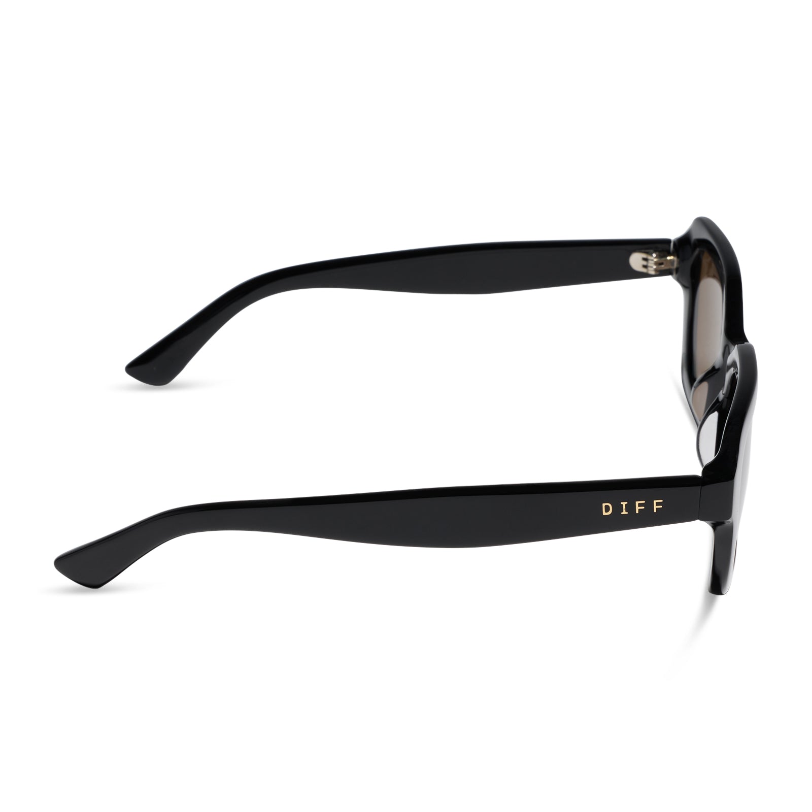 diff eyewear gwynn square sunglasses with a black acetate frame and brown polarized lenses side view