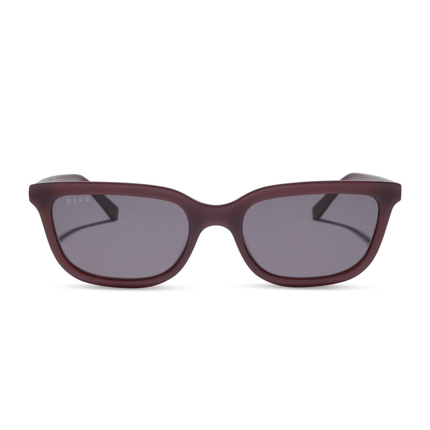 diff eyewear hannah square sunglasses with a cocoa powder brown acetate frame and grey lenses front view