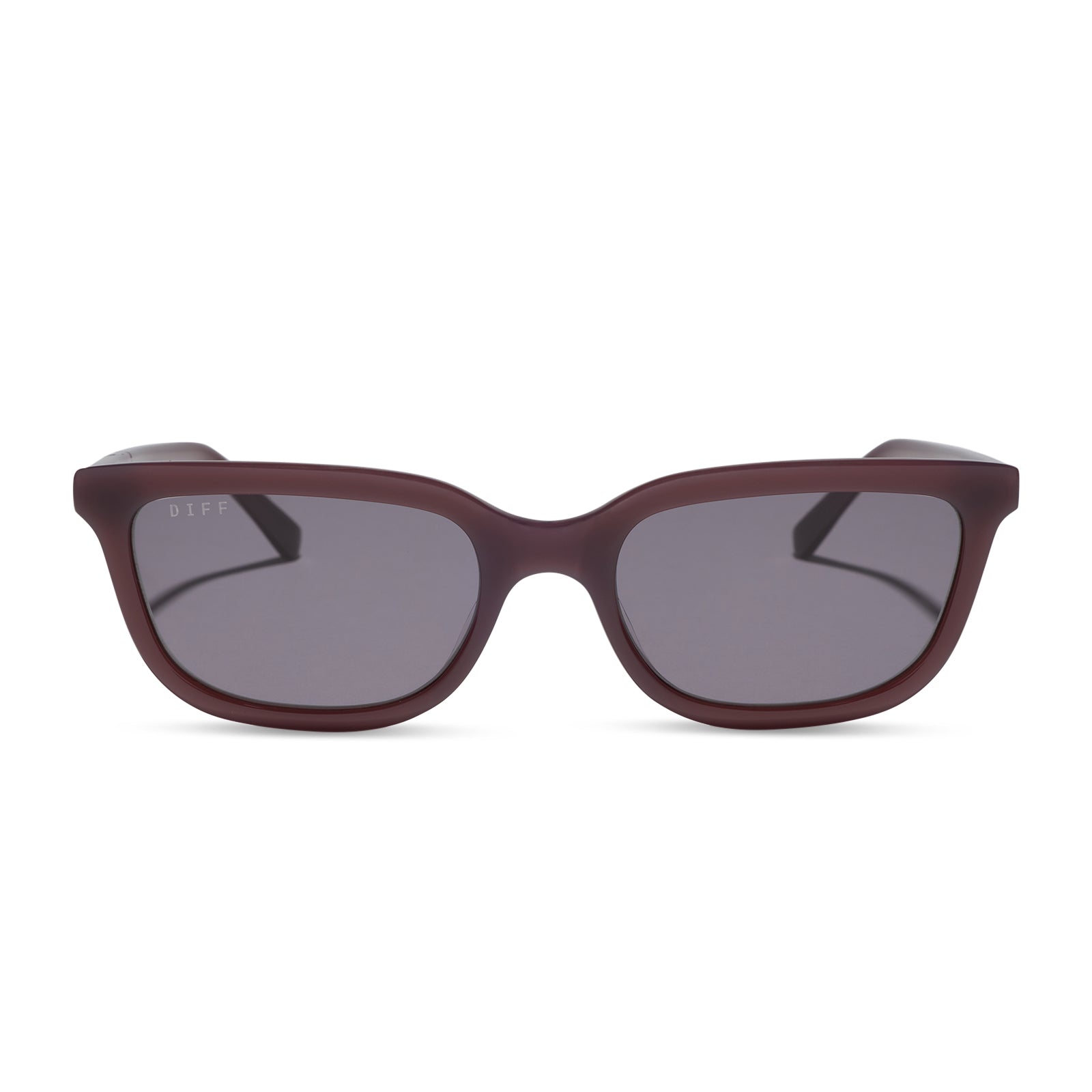 diff eyewear hannah square sunglasses with a cocoa powder brown acetate frame and grey lenses front view