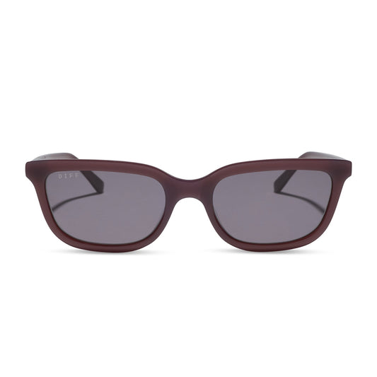 diff eyewear hannah square sunglasses with a cocoa powder brown acetate frame and grey lenses front view