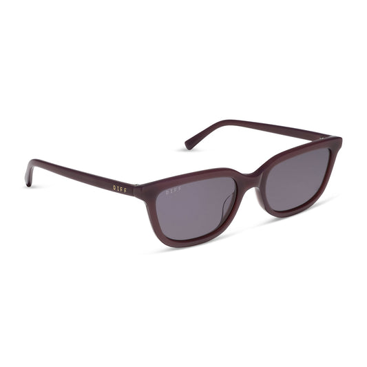 diff eyewear hannah square sunglasses with a cocoa powder brown acetate frame and grey lenses angled view