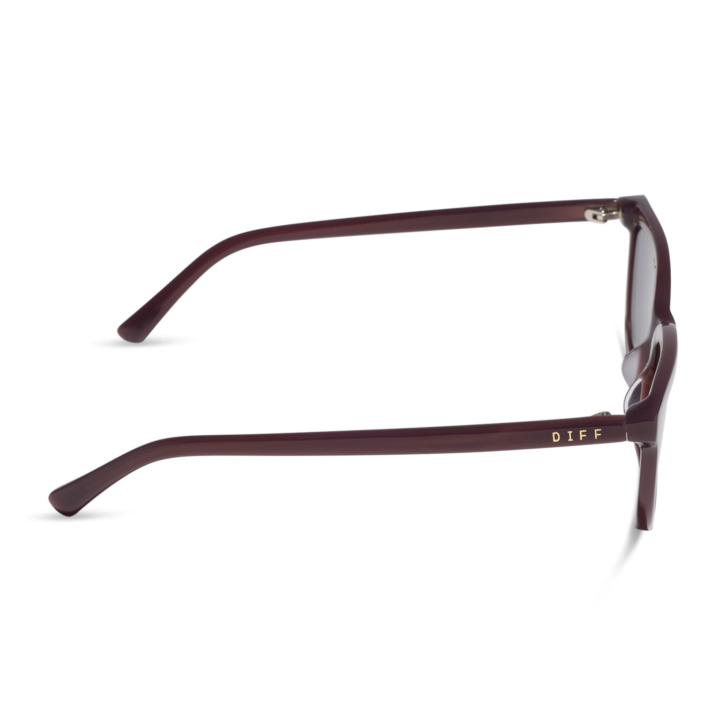 diff eyewear hannah square sunglasses with a cocoa powder brown acetate frame and grey lenses side view