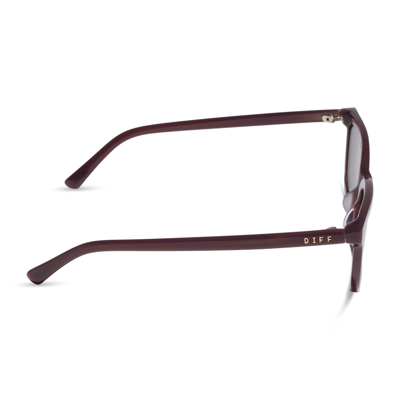 diff eyewear hannah square sunglasses with a cocoa powder brown acetate frame and grey lenses side view