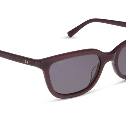 diff eyewear hannah square sunglasses with a cocoa powder brown acetate frame and grey lenses detailed view