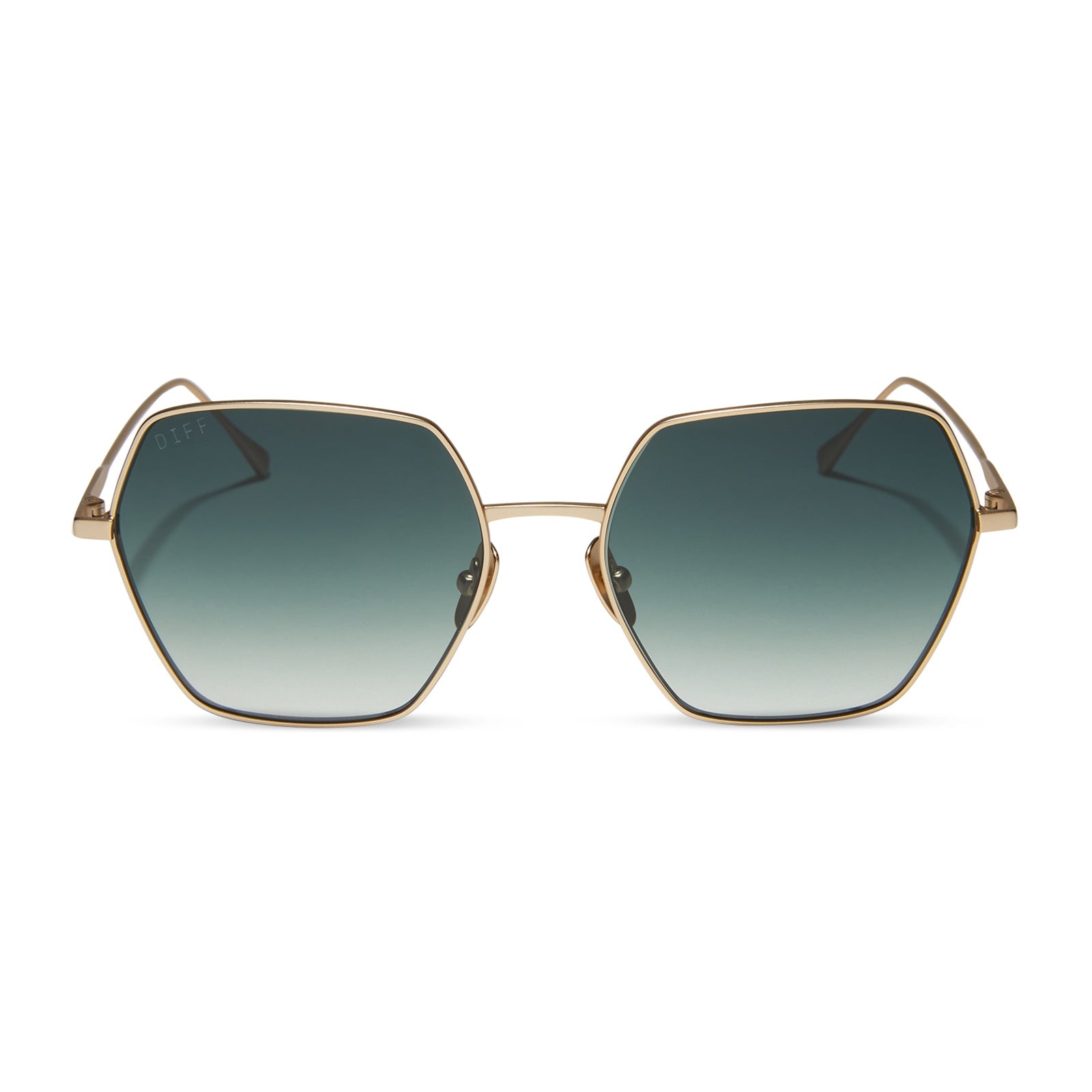 diff eyewear harlowe oversized square sunglasses with a matte gold metal frame and g15 gradient lenses front view