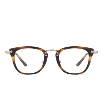 harry potter x diff eyewear featuring the gryffindor square glasses with a lions mane gold frame and prescription lenses front view