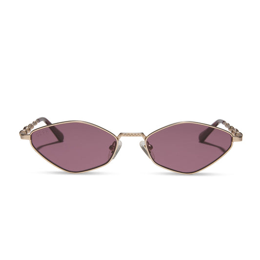 harry potter x diff eyewear featuring professor dumbledore sunglasses with a gold frame and aubergine lenses front view