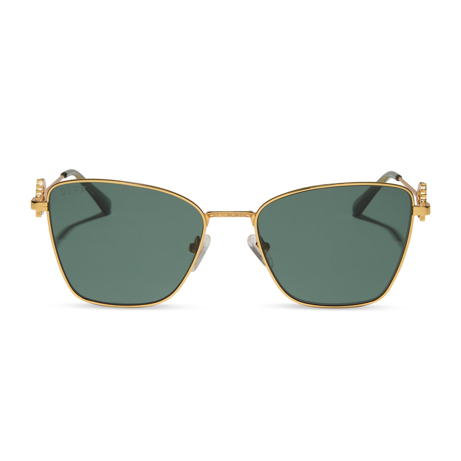 harry potter x diff eyewear featuring professor mcgonagall cat eye sunglasses with a gold frame and g15 lenses front view