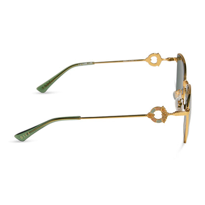 harry potter x diff eyewear featuring professor mcgonagall cat eye sunglasses with a gold frame and g15 lenses side view