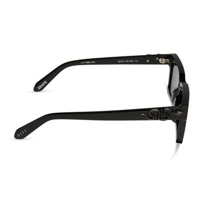 harry potter x diff eyewear featuring professor snape 2.0 square  sunglasses with a black frame and g15 lenses side view