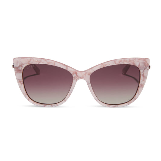 harry potter x diff eyewear featuring professor umbridge cat eye sunglasses with a pink mother of pearl frame and wine gradient lenses front view