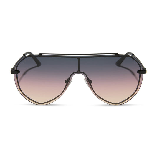 diff eyewear featuring the imani shield sunglasses with a brushed black frame and twilight gradient lenses front view