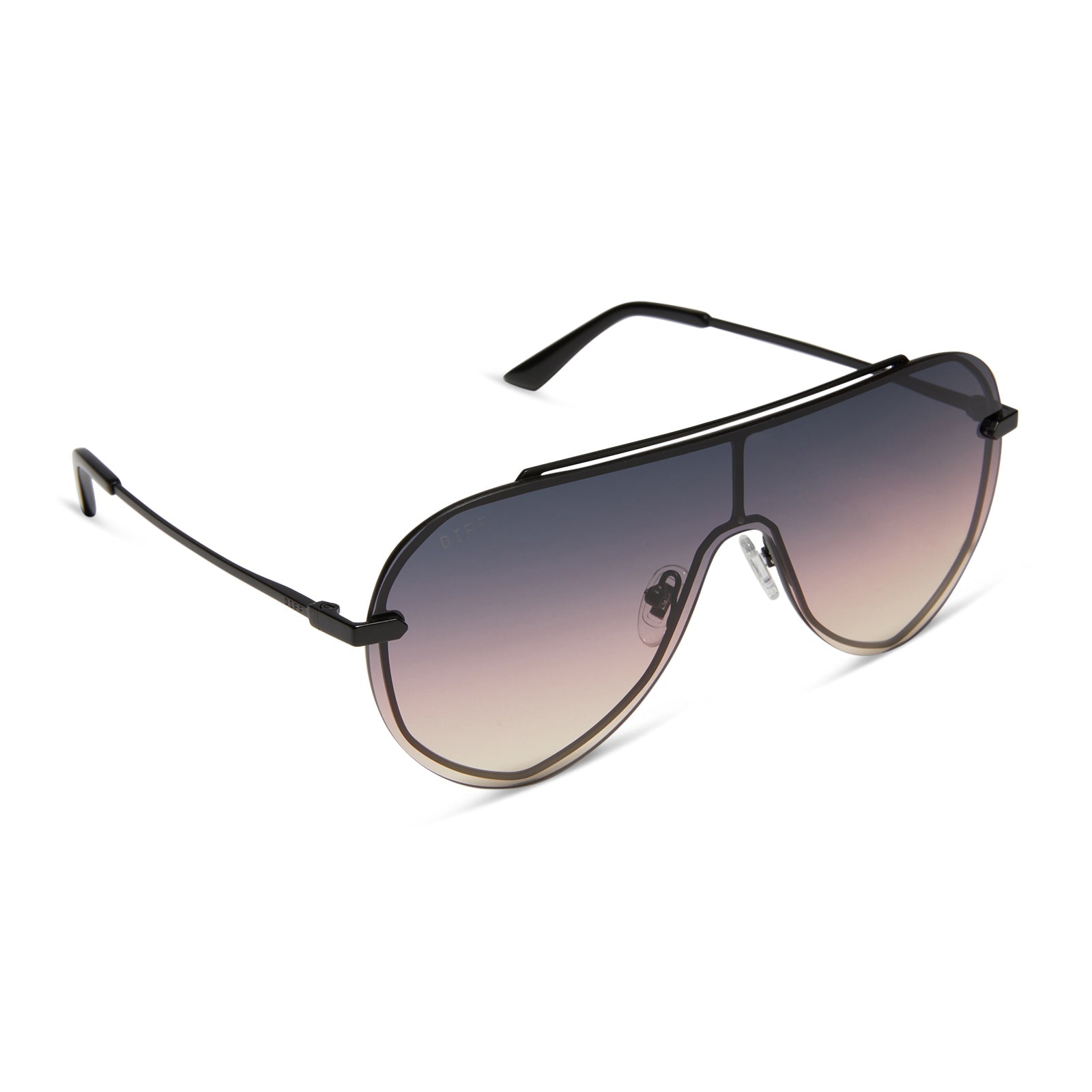 diff eyewear featuring the imani shield sunglasses with a brushed black frame and twilight gradient lenses angled view