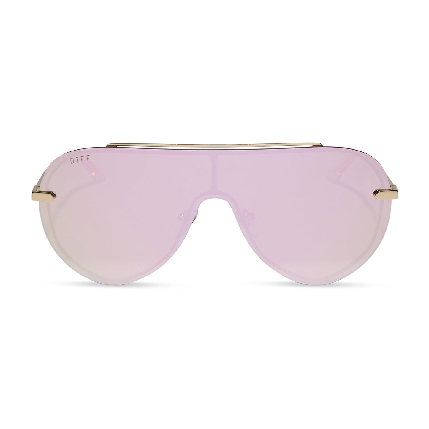 diff eyewear featuring the imani shield sunglasses with a gold frame and cherry blossom mirror lenses front view