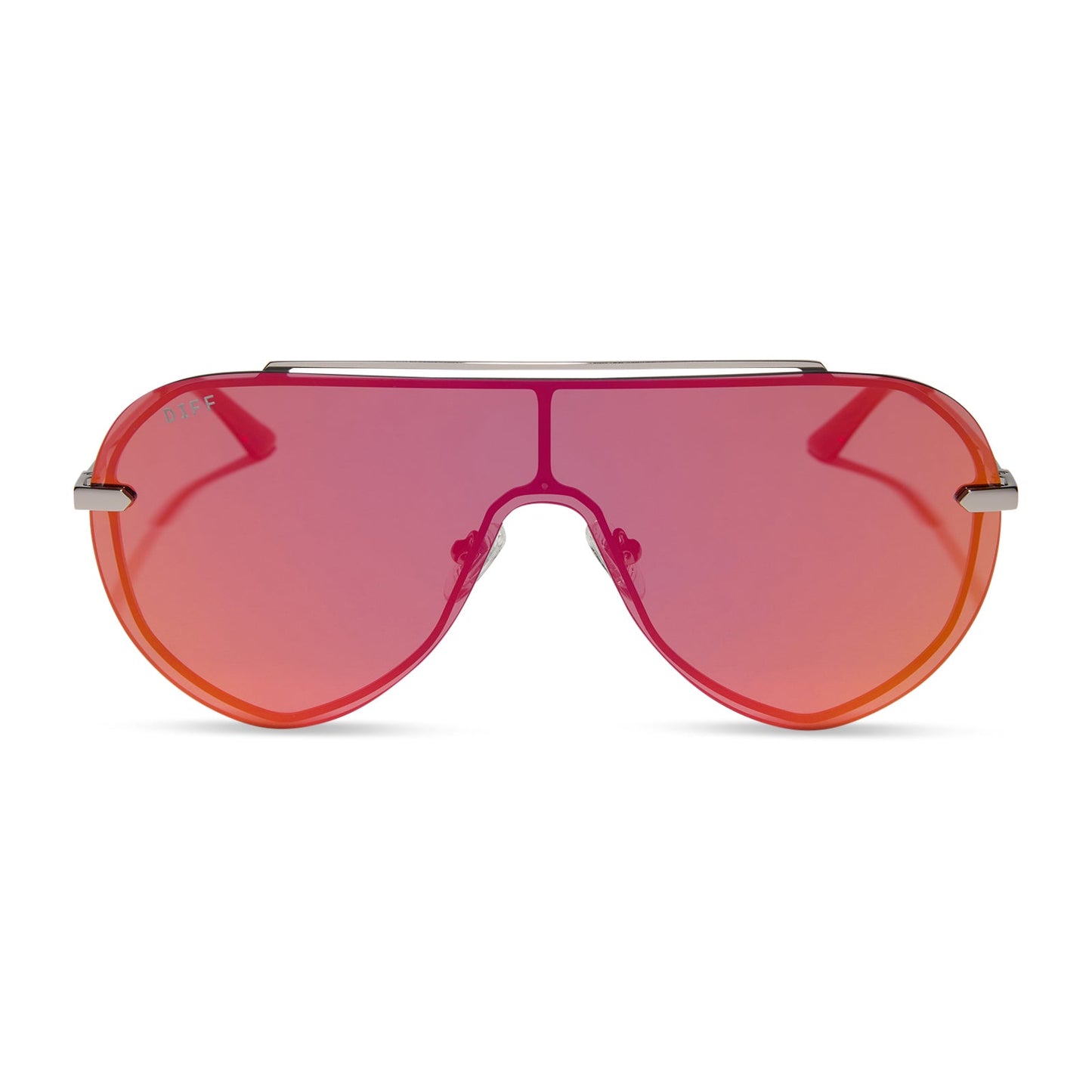 diff eyewear featuring the imani shield sunglasses with a gunmetal frame and red hot summer mirror lenses front view