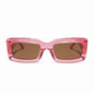 diff eyewear indy square sunglasses with a candy pink crystal frame and brown lenses front view