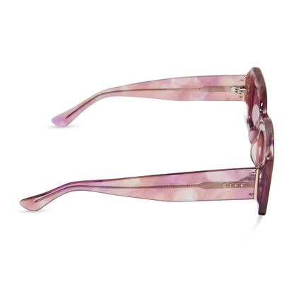 diff eyewear featuring the indy rectangle sunglasses with a fleur pink tortoise frame and wine gradient lenses side view