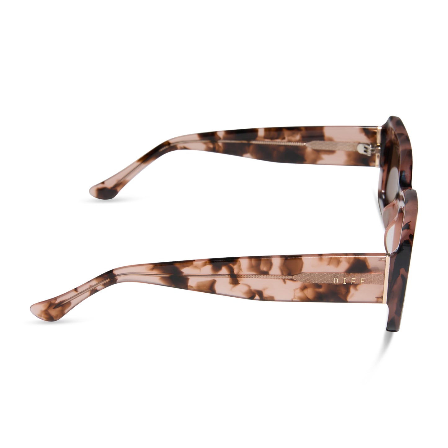 diff eyewear featuring the indy rectangle sunglasses with a himalayan brown tortoise frame and brown polarized lenses side view