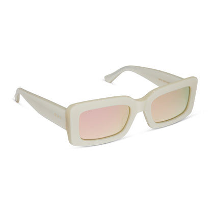 diff eyewear wholesale indy rectangular sunglasses with a cream frame and taupe mirror lenses angled view