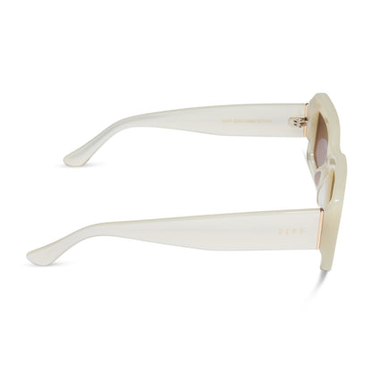 diff eyewear wholesale indy rectangular sunglasses with a cream frame and taupe mirror lenses side view