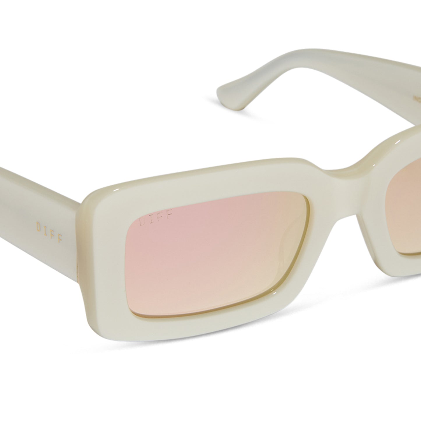 diff eyewear wholesale indy rectangular sunglasses with a cream frame and taupe mirror lenses detailed view