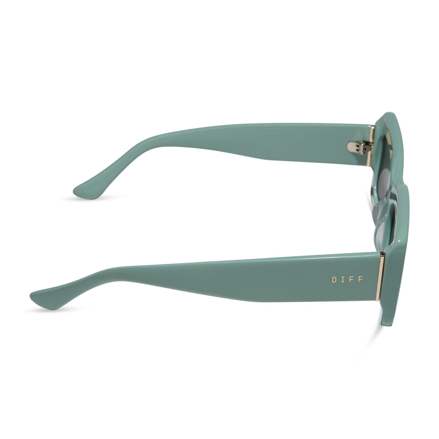 diff eyewear featuring the indy rectangle sunglasses with a steel teal frame and grey polarized lenses side view