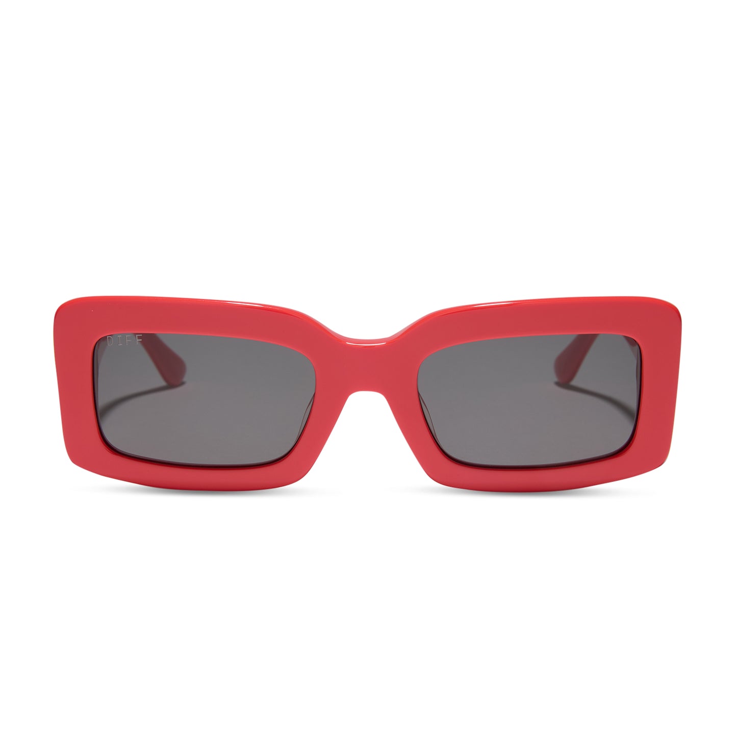 diff eyewear wholesale indy rectangular sunglasses with a sunset red frame and grey lenses front view