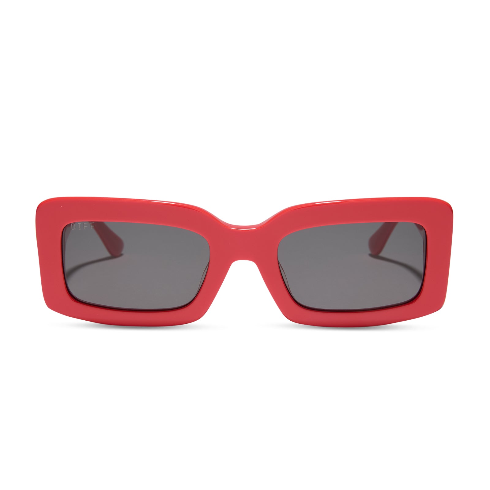 diff eyewear wholesale indy rectangular sunglasses with a sunset red frame and grey lenses front view