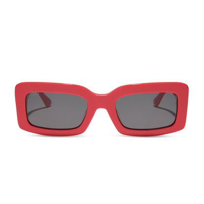 diff eyewear wholesale indy rectangular sunglasses with a sunset red frame and grey lenses front view