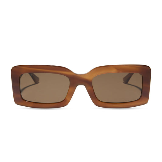 diff eyewear featuring the indy rectangle sunglasses with a tawny brown tortoise frame and brown polarized lenses front view