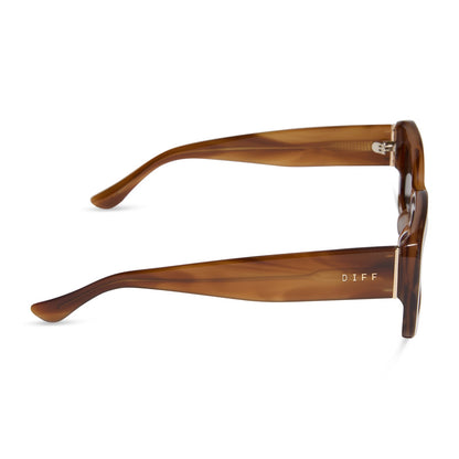 diff eyewear featuring the indy rectangle sunglasses with a tawny brown tortoise frame and brown polarized lenses side view