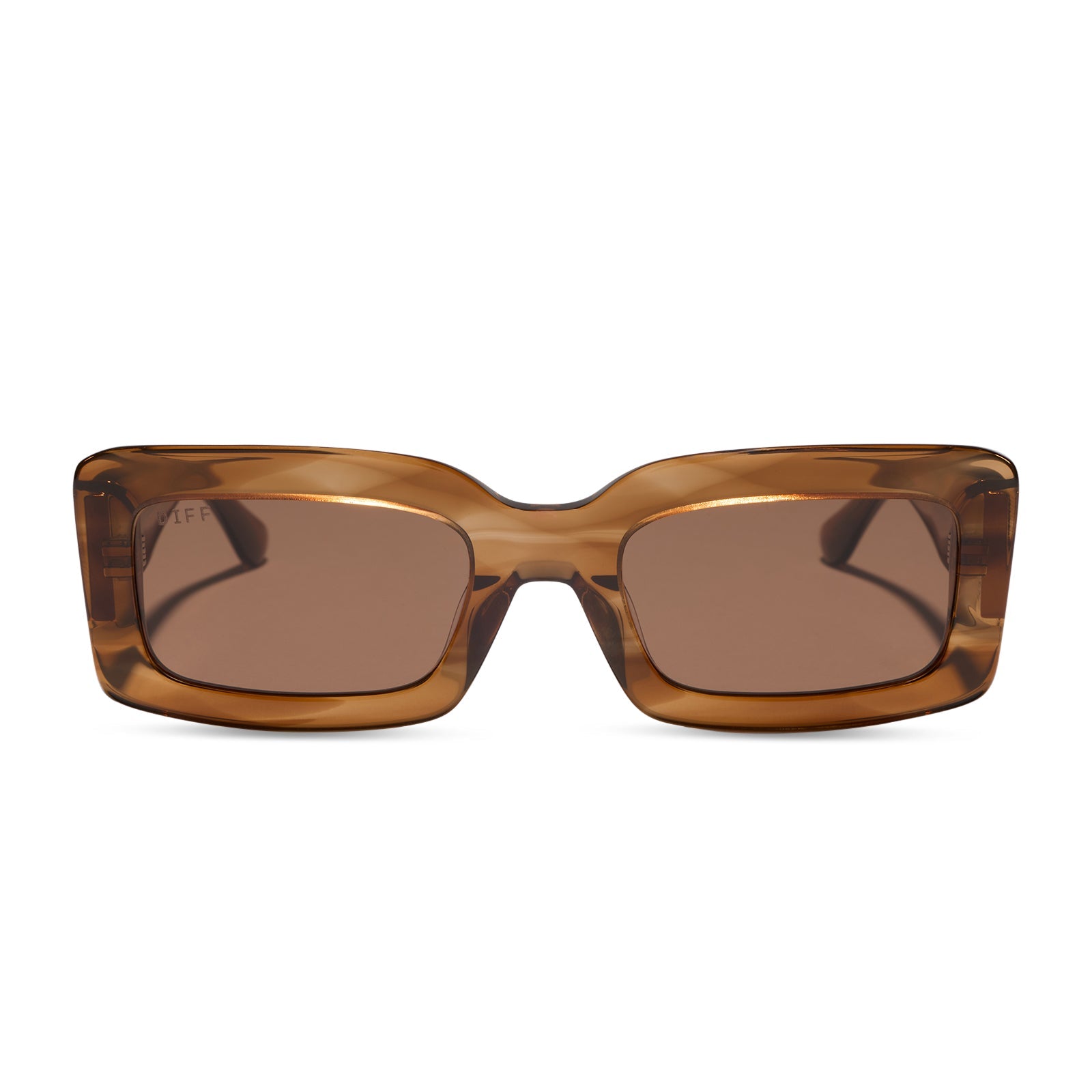 diff eyewear indy low profile square sunglasses with a tortoise acetate frame and brown lenses front view