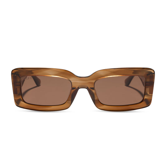 diff eyewear indy low profile square sunglasses with a tortoise acetate frame and brown lenses front view