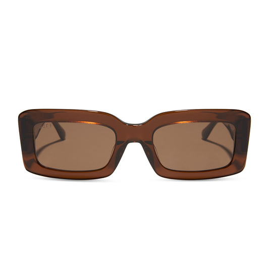 diff eyewear featuring the indy rectangle sunglasses with a whiskey frame and brown polarized lenses front view