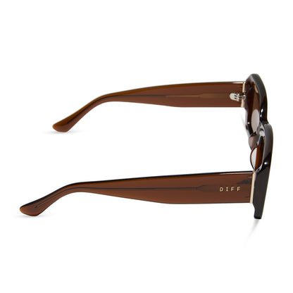 diff eyewear featuring the indy rectangle sunglasses with a whiskey frame and brown polarized lenses side view