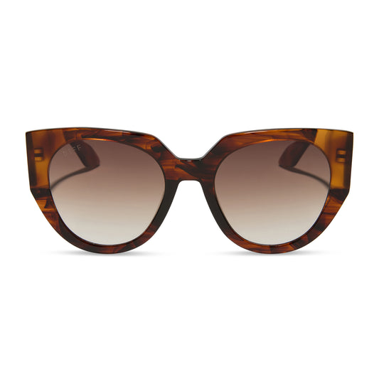 diff eyewear featuring the ivy cateye sunglasses with a sequoia tortoise frame and brown gradient lenses front view