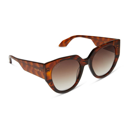diff eyewear featuring the ivy cateye sunglasses with a sequoia tortoise frame and brown gradient lenses angled view