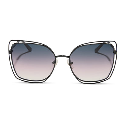 diff eyewear wholesale jacqueline square sunglasses with a black frame and twilight gradient lenses front view