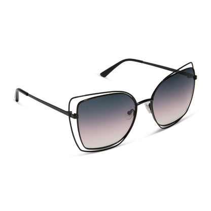 diff eyewear wholesale jacqueline square sunglasses with a black frame and twilight gradient lenses angled view